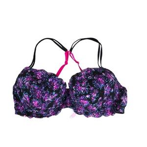 Pink Victoria’s Secret Pink Blue Floral Lace Lightly Padded Underwire Bra 36D